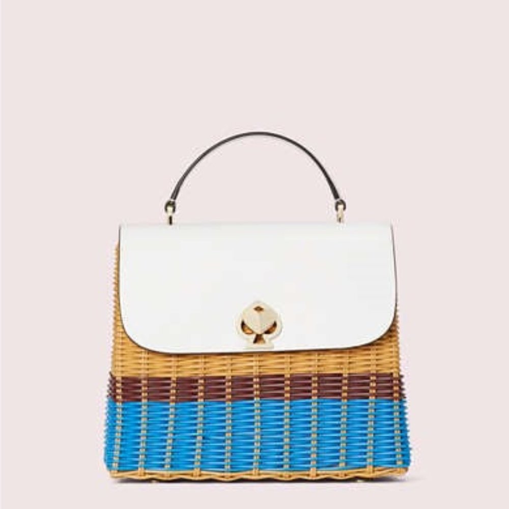 RARE EUC Kate Spade  Romy Leather & Wicker Medium Purse Bag